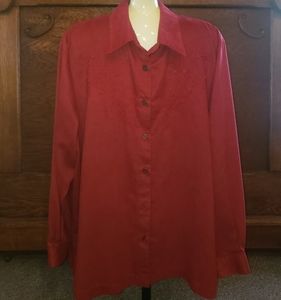 Alfred Dunner Red Floral Pattern Button Down Shirt